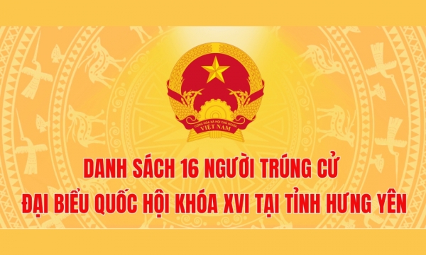 Danh sách 16 người trúng cử đại biểu Quốc hội khóa XVI tại tỉnh Hưng Yên (xếp theo vần A, B, C...)