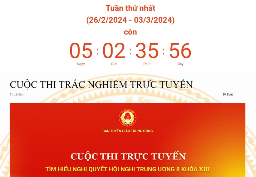 Tổ chức Cuộc thi trực tuyến Tìm hiểu Nghị quyết Hội nghị Trung ương 8 khóa XIII 