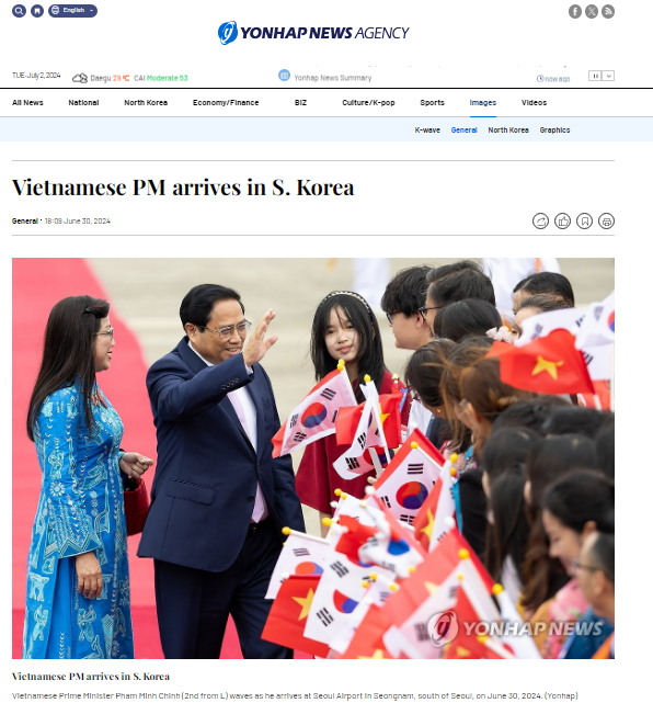 Báo chí Hàn Quốc đưa tin đậm nét về chuyến thăm của Thủ tướng Phạm Minh Chính