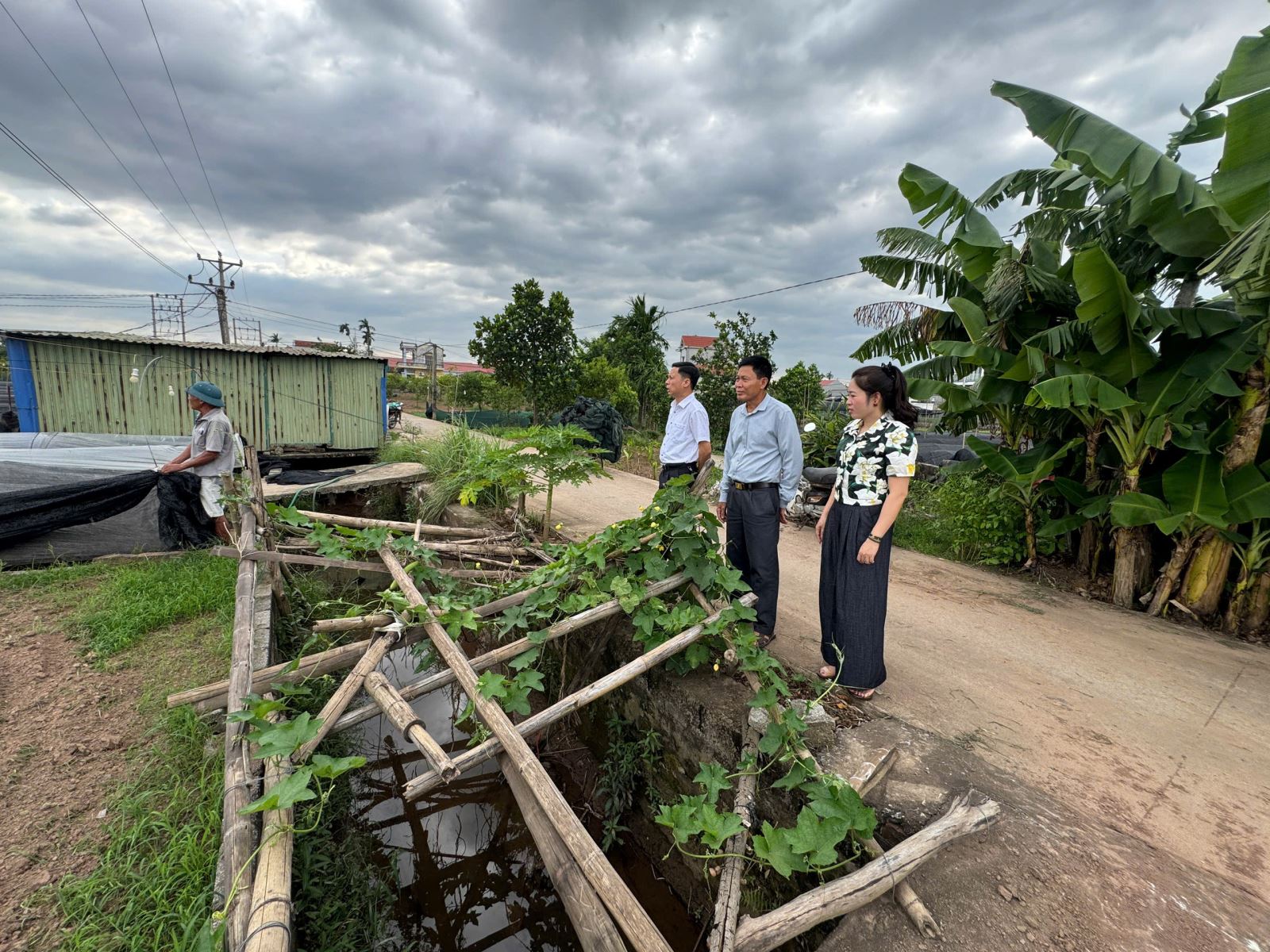 Đồng chí Đoàn Thị Thanh Minh - Phó Bí thư Thường trực Đảng ủy xã Lương Bằng đi công tác  cơ sở tại Thôn Tạ Hạ.